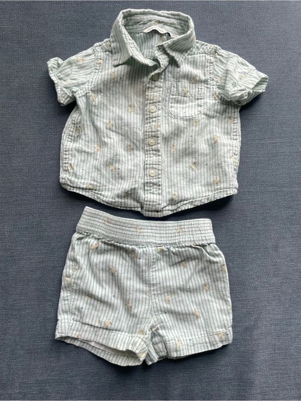 Janie and Jack Light Mint Striped Shirt & Shorts Set